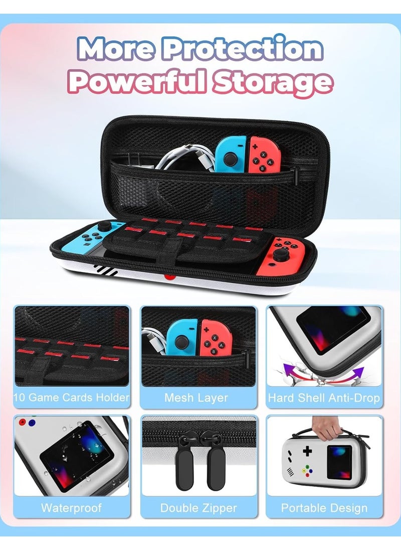 Carrying Case for Nintendo Switch OLED, Retro Design Protective Hard Shell Cover, Cute Game Storage Bag with Strap for Switch 2017/Oled 2021