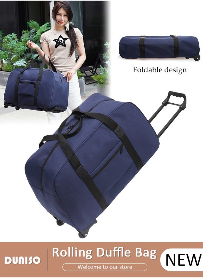 Foldable Rolling Duffle Bag with 2 Wheels,Carry On Luggage with Handle,Light Weight Travel Duffel bag with Large Loading Capacity,Expandable Weekend Travel Bag for Women and Men Travel Camping Sports