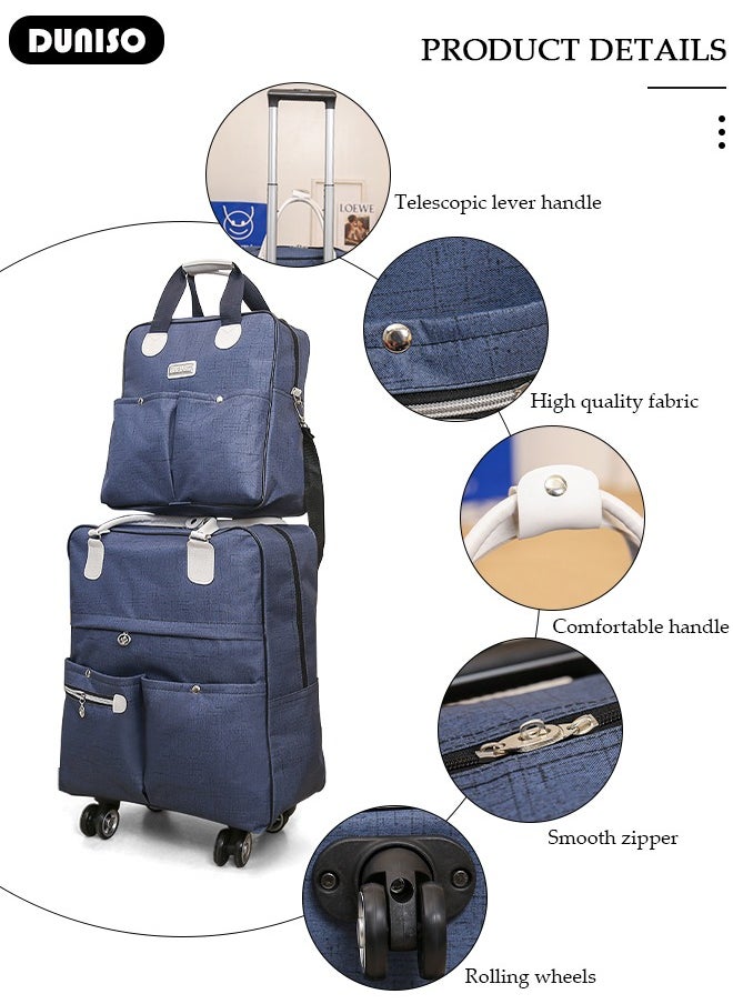 Expandable Carry-on Luggage Set,Lightweight Pull Rod Bag,Expandable Wheeled Soft Suitcase,Men's and Women's Carrying Fabric Duffel Bag,Large Capacity Wear-resistant Oxford Fabric Travel Luggage Set for Unisex Travel,2 Piece Set(Tote and Trolley Suitcase)