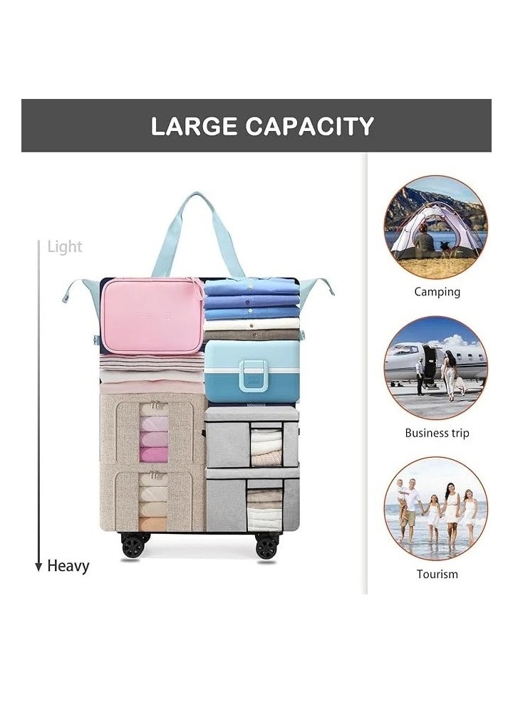 Collapsible Rolling Duffel Travel Bag with Spinner Wheels ,Expandable Foldable Luggage Bag,Lightweight Suitcases without Telescoping Handle,Large Capacity Luggage Trolley ,Expandable Foldable Carry On for Men Women,40-72L,Pink