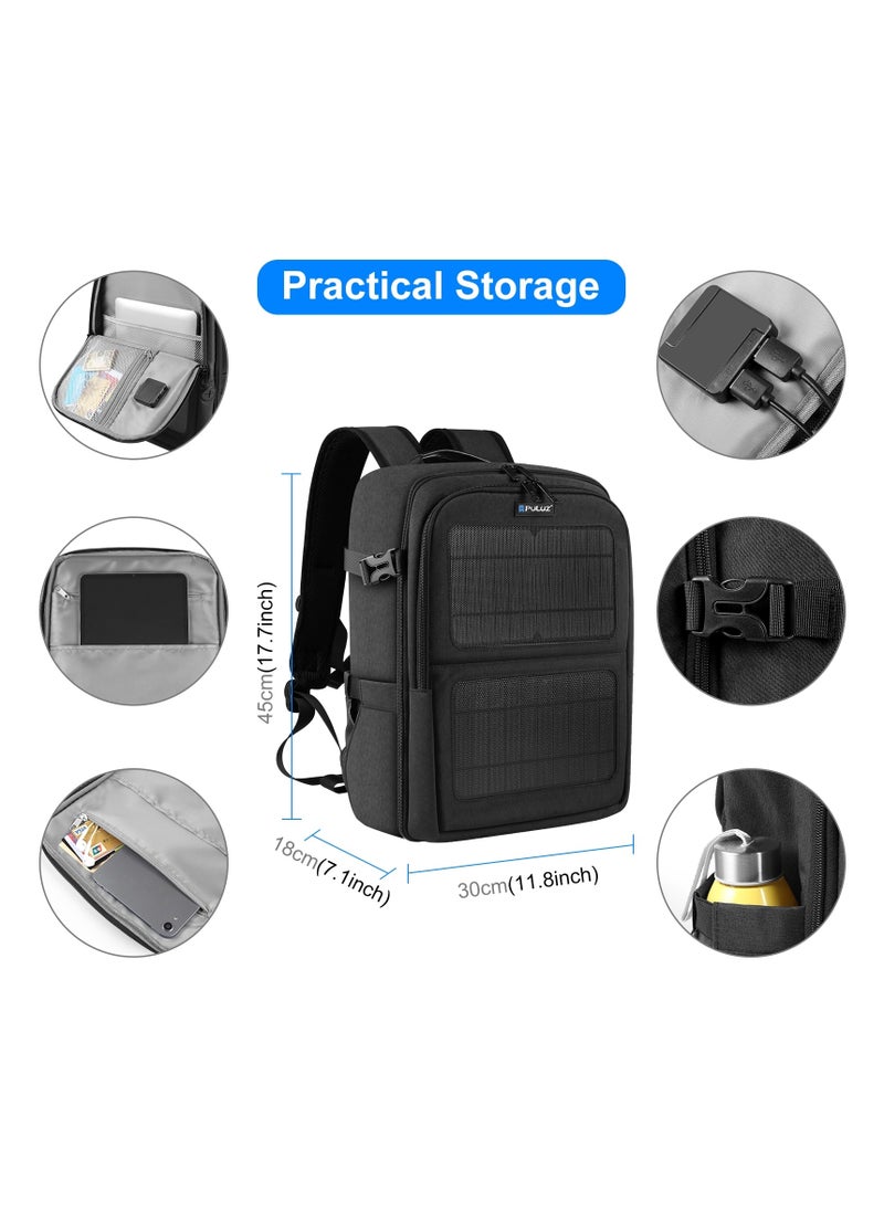 PULUZ Solar Power Outdoor Portable Camera Dual Shoulders Backpack Laptop Bag (Black)