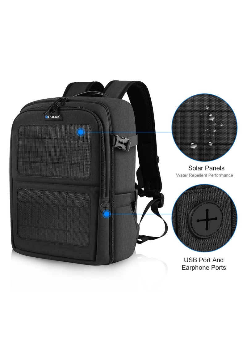 PULUZ Solar Power Outdoor Portable Camera Dual Shoulders Backpack Laptop Bag (Black)