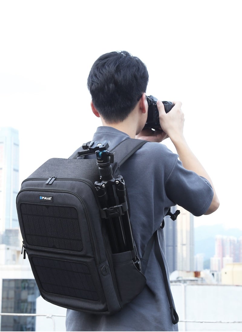 PULUZ Solar Power Outdoor Portable Camera Dual Shoulders Backpack Laptop Bag (Black)