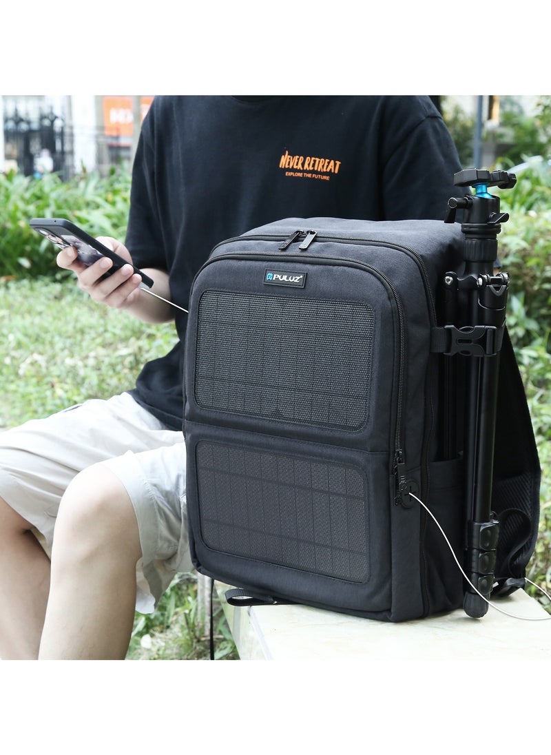 PULUZ Solar Power Outdoor Portable Camera Dual Shoulders Backpack Laptop Bag (Black)