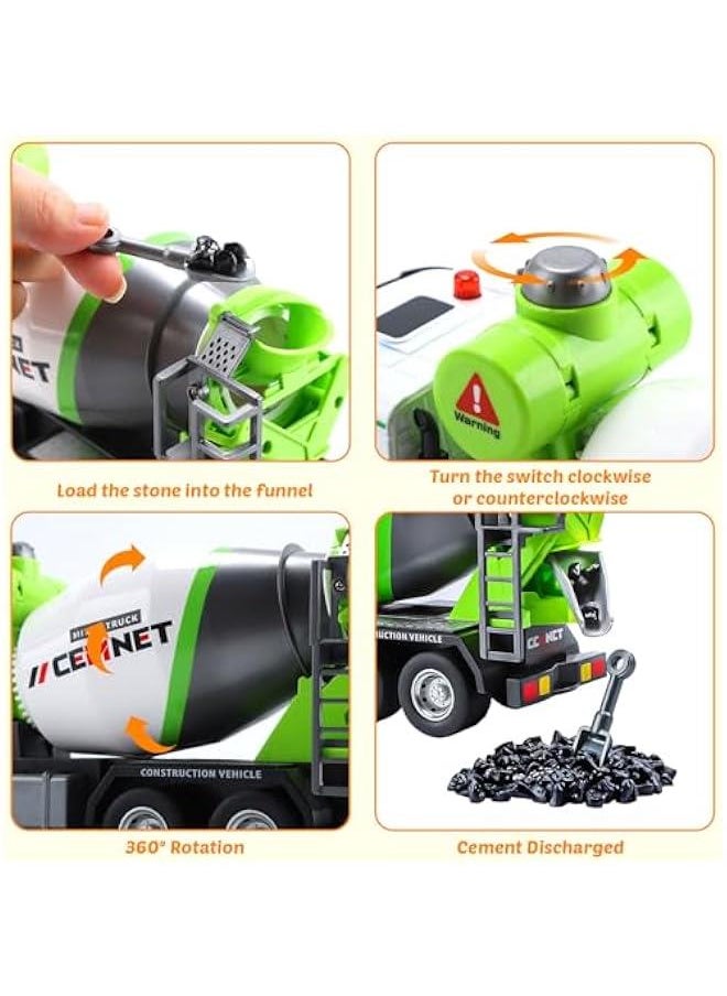 Cement Mixer Construction Toys with Sound and Light, Friction Powered Construction Truck Vehicle Toy for Toddlers, Boys and Kids