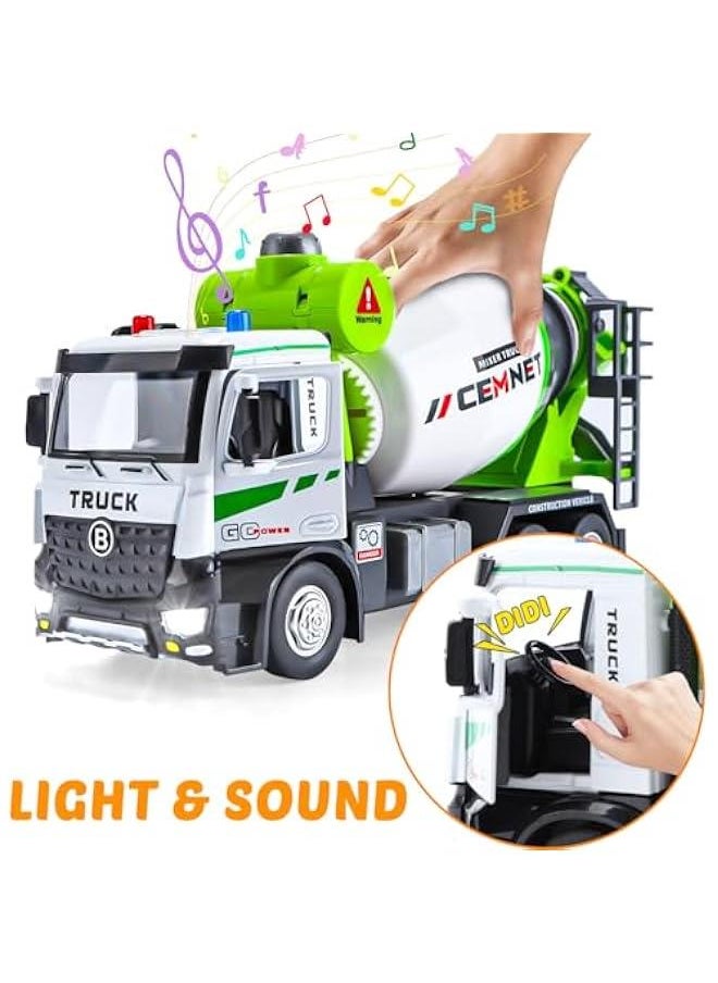 Cement Mixer Construction Toys with Sound and Light, Friction Powered Construction Truck Vehicle Toy for Toddlers, Boys and Kids