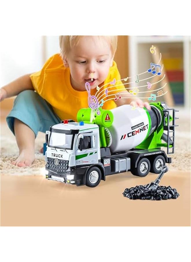 Cement Mixer Construction Toys with Sound and Light, Friction Powered Construction Truck Vehicle Toy for Toddlers, Boys and Kids