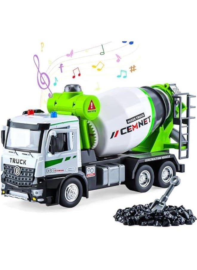 Cement Mixer Construction Toys with Sound and Light, Friction Powered Construction Truck Vehicle Toy for Toddlers, Boys and Kids