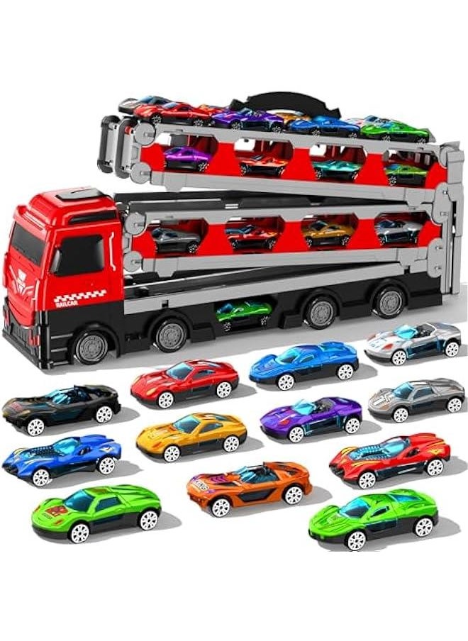 78 inches Transport Truck with 12pcs Die-Cast Cars Toys, Cars Toddler Toys Gifts for 3 4 5 6 7 Years Old Boys Girls Kids, Boys Toys Age 3-5 4-7