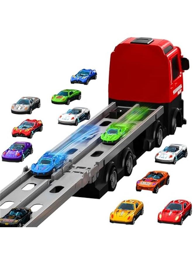 78 inches Transport Truck with 12pcs Die-Cast Cars Toys, Cars Toddler Toys Gifts for 3 4 5 6 7 Years Old Boys Girls Kids, Boys Toys Age 3-5 4-7