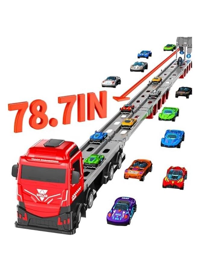 78 inches Transport Truck with 12pcs Die-Cast Cars Toys, Cars Toddler Toys Gifts for 3 4 5 6 7 Years Old Boys Girls Kids, Boys Toys Age 3-5 4-7