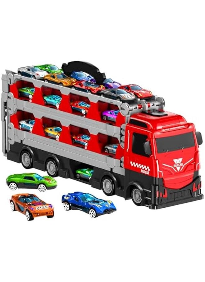 78 inches Transport Truck with 12pcs Die-Cast Cars Toys, Cars Toddler Toys Gifts for 3 4 5 6 7 Years Old Boys Girls Kids, Boys Toys Age 3-5 4-7