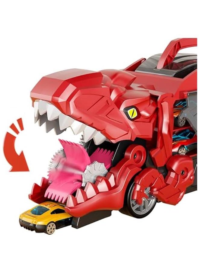 iHaHa Toddler Truck Toys for 3 4 5 6 Years Old Boys, Toys Cars Track Set Dinosaur Transporter Truck with 10 Die-Cast Car Toys, Transforms into Dino, Toddler Car Toys Set for Kids Boys Girls