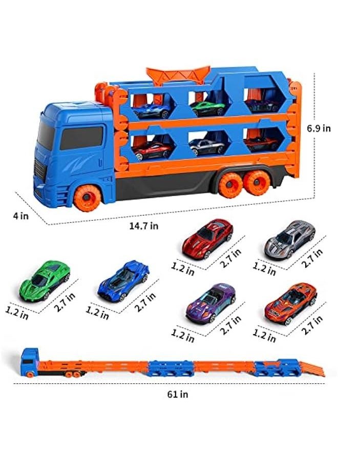 iHaHa Toddler Toys for 3 4 5 6 Years Old Boys, Die-Cast Transport Truck Car Toys 64 -Inch Race Track for Boys Kids, Toddler Car Toys Track Set for Kids Boys Girls