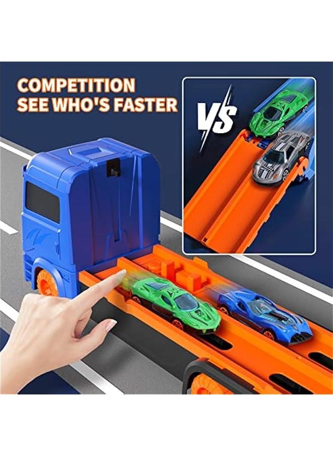 iHaHa Toddler Toys for 3 4 5 6 Years Old Boys, Die-Cast Transport Truck Car Toys 64 -Inch Race Track for Boys Kids, Toddler Car Toys Track Set for Kids Boys Girls