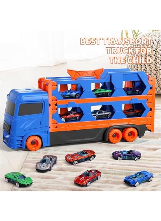 iHaHa Toddler Toys for 3 4 5 6 Years Old Boys, Die-Cast Transport Truck Car Toys 64 -Inch Race Track for Boys Kids, Toddler Car Toys Track Set for Kids Boys Girls