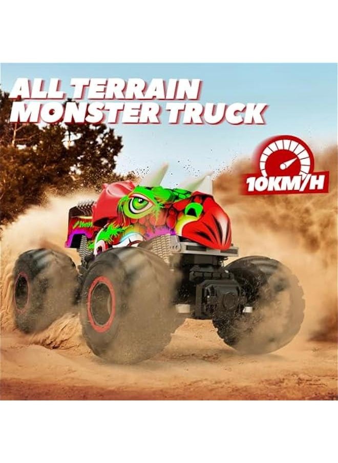 Remote Control Dinosaur Monster Truck for Boys and Kids, All Terrain Off-Road RC Car with Spary Sound and Light