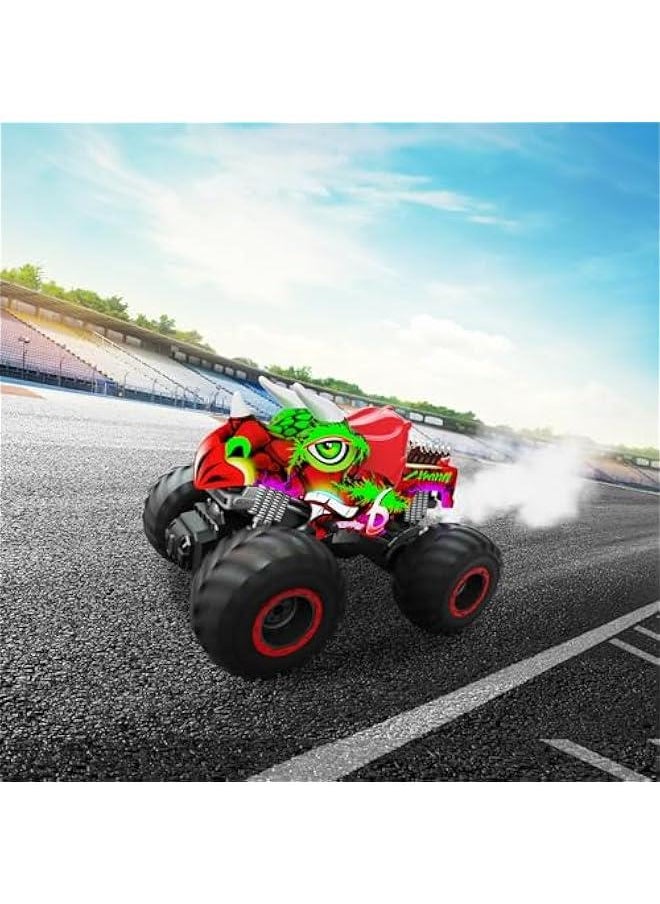 Remote Control Dinosaur Monster Truck for Boys and Kids, All Terrain Off-Road RC Car with Spary Sound and Light