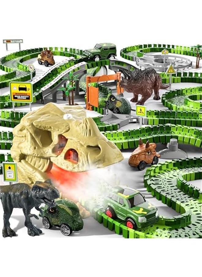 iHaHa 249 PCS Dinosaur Toys Race Car Track, Toys for Kids Toddler Boys Ages 2-4 3-5 4-6, Dinosaur Race Tracks Toys with Light, Sound & Spray, Birthday Dinosaur Toys Gifts for 2 3 4 5 Year Old Boys