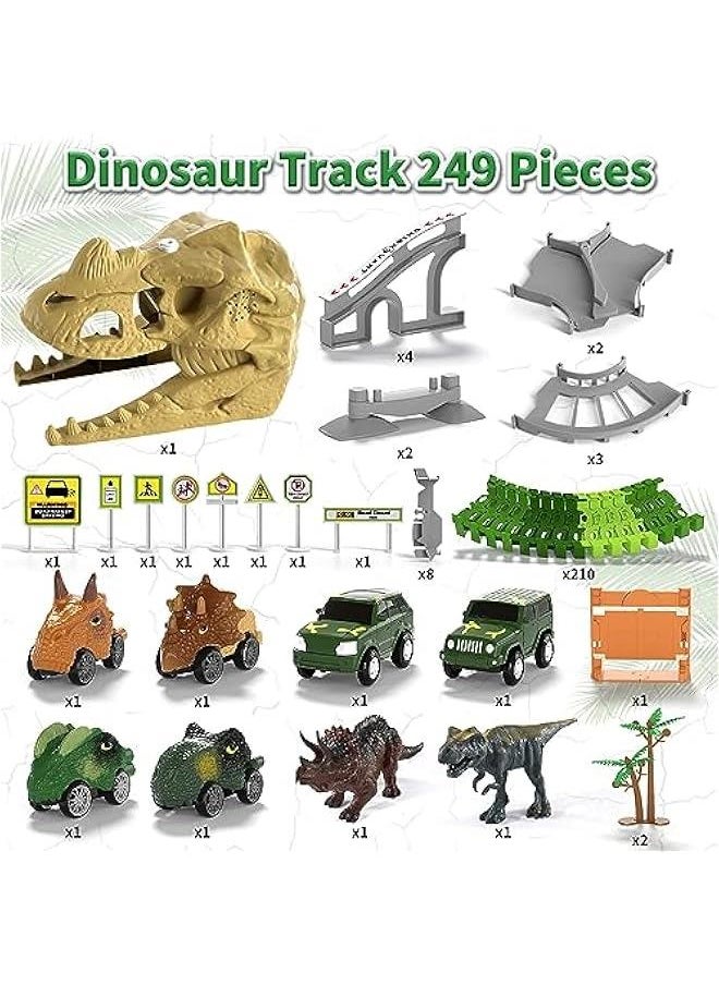 iHaHa 249 PCS Dinosaur Toys Race Car Track, Toys for Kids Toddler Boys Ages 2-4 3-5 4-6, Dinosaur Race Tracks Toys with Light, Sound & Spray, Birthday Dinosaur Toys Gifts for 2 3 4 5 Year Old Boys