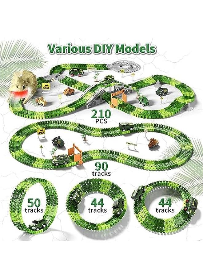 iHaHa 249 PCS Dinosaur Toys Race Car Track, Toys for Kids Toddler Boys Ages 2-4 3-5 4-6, Dinosaur Race Tracks Toys with Light, Sound & Spray, Birthday Dinosaur Toys Gifts for 2 3 4 5 Year Old Boys