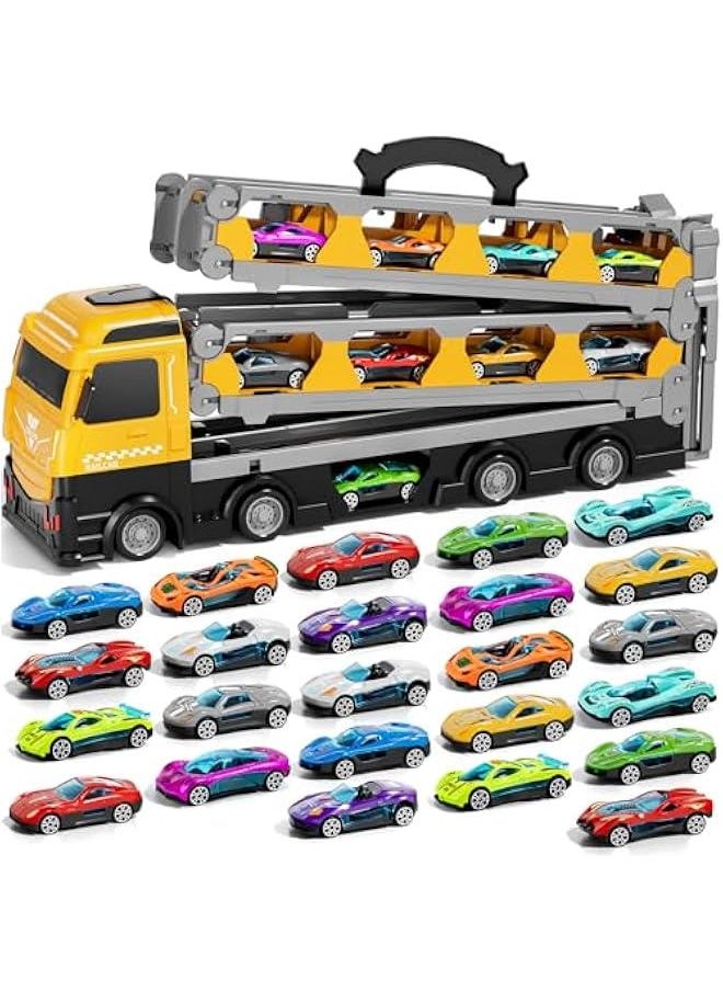 78 inches Transport Truck with 24pcs Die-Cast Cars Toys, Cars Toddler Toys Gifts for 2 3 4 5 6 7 Years Old Boys Girls Kids, Boys Toys Age 3-5 4-7