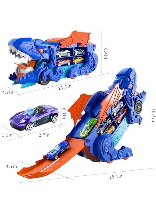 iHaHa Toddler Truck Toys for 3 4 5 6 Years Old Boys, Toys Cars Track Set Dinosaur Transporter Truck with 10 Die-Cast Car Toys, Transforms into Dino, Toddler Car Toys Set for Kids Boys Girls