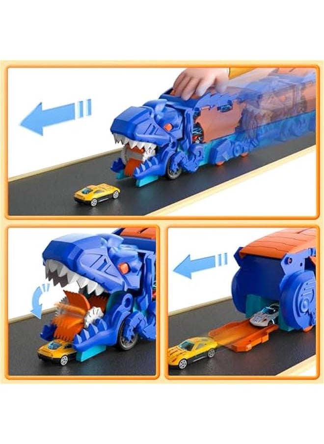 iHaHa Toddler Truck Toys for 3 4 5 6 Years Old Boys, Toys Cars Track Set Dinosaur Transporter Truck with 10 Die-Cast Car Toys, Transforms into Dino, Toddler Car Toys Set for Kids Boys Girls