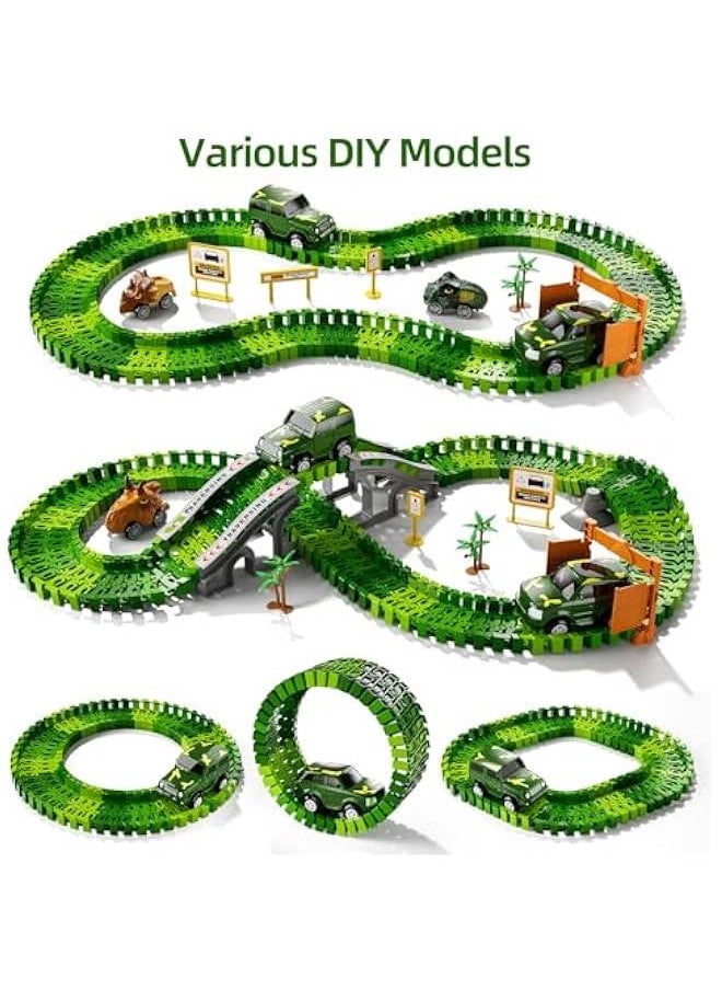 iHaHa 169 PCS Dinosaur Race Car Track Toys for Kids Toddler Boys Ages 1-3 3-5 4-7, Dinosaur Race Tracks Toys with Light, Sound & Spray, Birthday Dinosaur Toys Gifts for 2 3 4 5 Year Old Boys