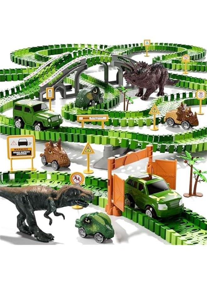 iHaHa 169 PCS Dinosaur Race Car Track Toys for Kids Toddler Boys Ages 1-3 3-5 4-7, Dinosaur Race Tracks Toys with Light, Sound & Spray, Birthday Dinosaur Toys Gifts for 2 3 4 5 Year Old Boys