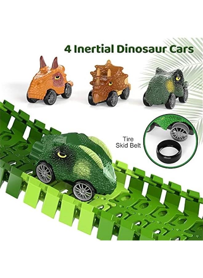 iHaHa 169 PCS Dinosaur Race Car Track Toys for Kids Toddler Boys Ages 1-3 3-5 4-7, Dinosaur Race Tracks Toys with Light, Sound & Spray, Birthday Dinosaur Toys Gifts for 2 3 4 5 Year Old Boys