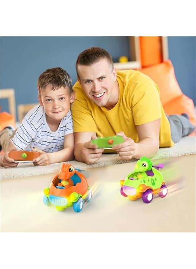 Two Dinosaur RC Car for Toddler, Dino Remote Control Car with Music and Light, Birthday Gift for 3 4 5 Year Old Boys & Girls