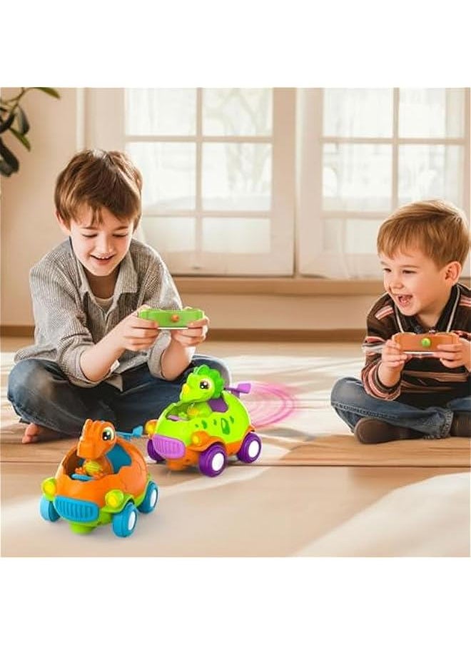 Two Dinosaur RC Car for Toddler, Dino Remote Control Car with Music and Light, Birthday Gift for 3 4 5 Year Old Boys & Girls