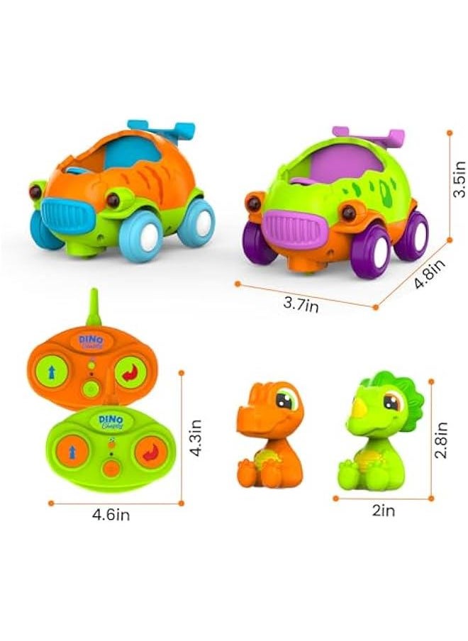 Two Dinosaur RC Car for Toddler, Dino Remote Control Car with Music and Light, Birthday Gift for 3 4 5 Year Old Boys & Girls