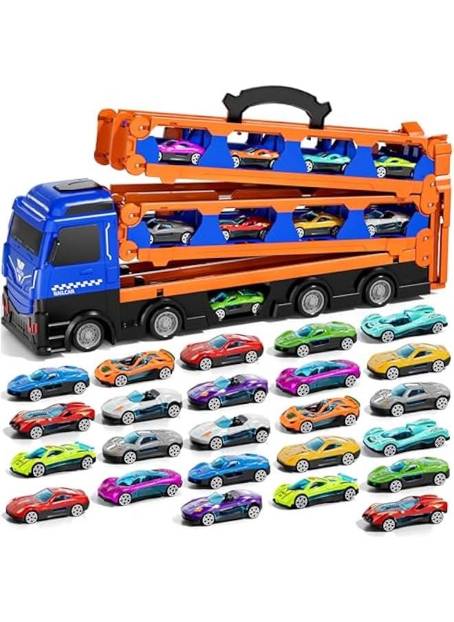 iHaHa 78 inches Transport Truck with 24pcs Die-Cast Cars Toys, Cars Toddler Toys Gifts for 2 3 4 5 6 7 Years Old Boys Girls Kids, Boys Toys Age 3-5 4-7