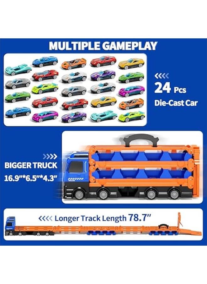 iHaHa 78 inches Transport Truck with 24pcs Die-Cast Cars Toys, Cars Toddler Toys Gifts for 2 3 4 5 6 7 Years Old Boys Girls Kids, Boys Toys Age 3-5 4-7