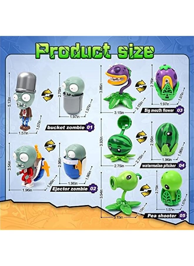 Plants and Zombies Toys vs Egg Transformation Series Assembled Toys Action Figures Set Gift Game Fan Party Birthday Gifts Zombie PVZ Toys Figurines for Boys Girls