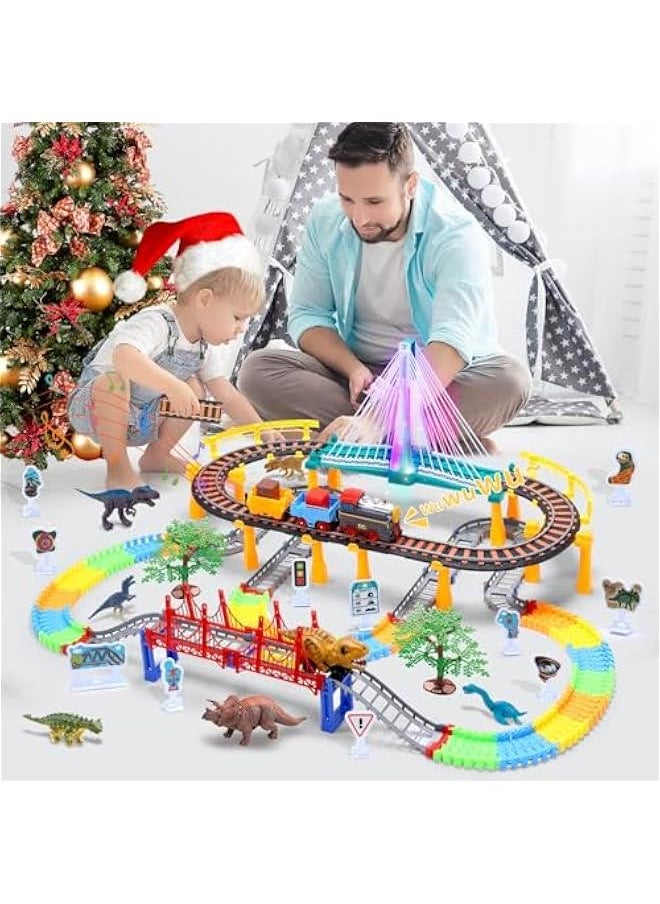 Toddler Train Set Toy, Electric Train Track & Dinosaur Track Toy for 3 4 5 Years Old Kids, Boys and Girls