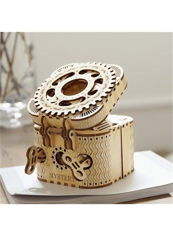 3D Wooden Puzzle Mechanical Treasure Box Model DIY Brain Teaser Projects for Adult Kid Age 14+