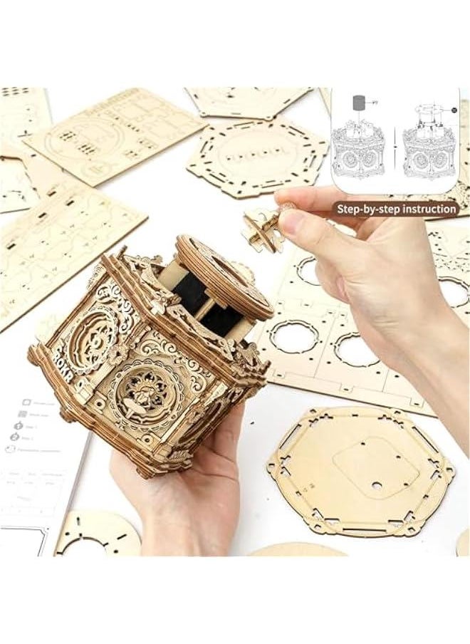 3D Wooden Puzzles Music Box (Secret Garden) - Model Kits for Adults Spinning Musical Jewelry Box Vintage Keepsakes Storage, Gifts for Teens/Woman/Man