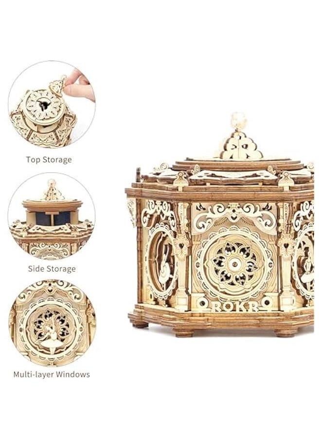 3D Wooden Puzzles Music Box (Secret Garden) - Model Kits for Adults Spinning Musical Jewelry Box Vintage Keepsakes Storage, Gifts for Teens/Woman/Man