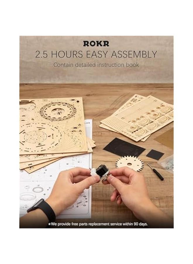 3D Puzzles for Adults Orrery Music Box Wooden Model Building Set, DIY Wood Craft Kit Solar System Kit STEM Toys Gifts for Teens Boys/Girls Hobbies for Man/Woman