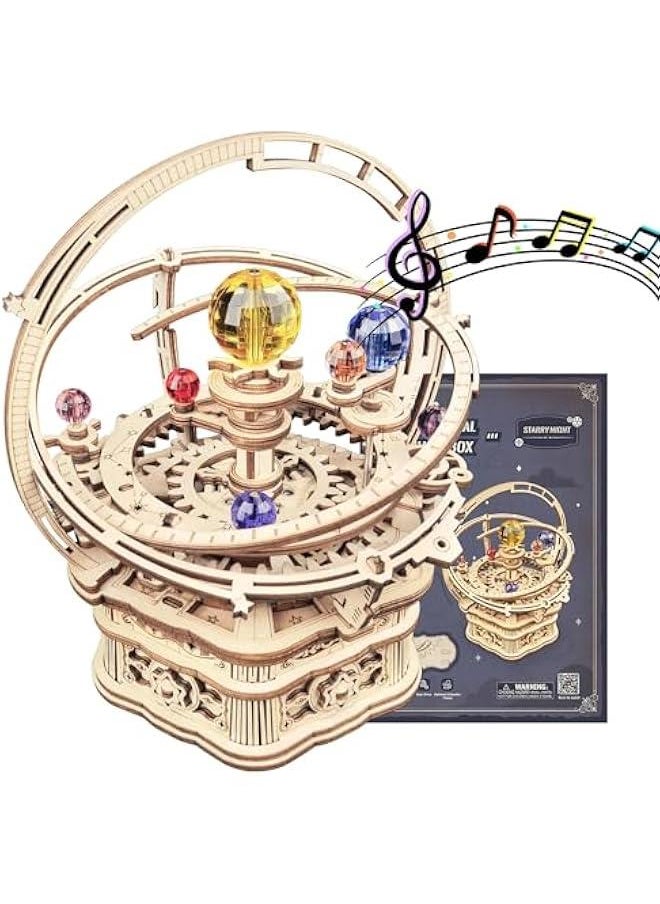 3D Puzzles for Adults Orrery Music Box Wooden Model Building Set, DIY Wood Craft Kit Solar System Kit STEM Toys Gifts for Teens Boys/Girls Hobbies for Man/Woman