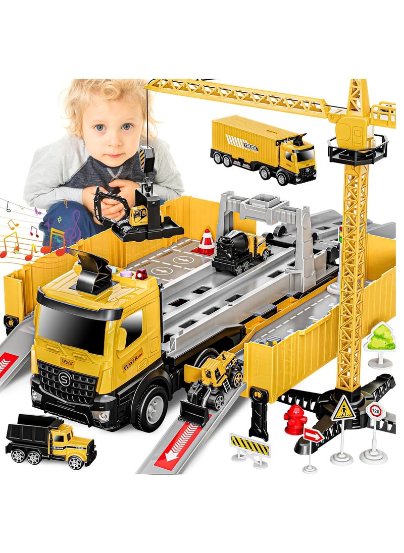 Construction Toys Truck Crane for Kids Truck Race Track Kids Toy Eject Car Set Excavator Bulldozer Dump Trucks Cement Truck Vehicle Birthday 2+ 3 4 5 6 7 8 Years Old Boy Girl Gift