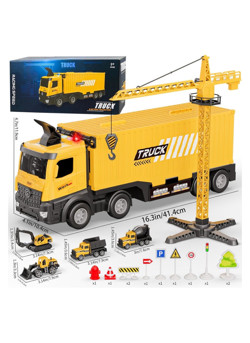 Construction Toys Truck Crane for Kids Truck Race Track Kids Toy Eject Car Set Excavator Bulldozer Dump Trucks Cement Truck Vehicle Birthday 2+ 3 4 5 6 7 8 Years Old Boy Girl Gift