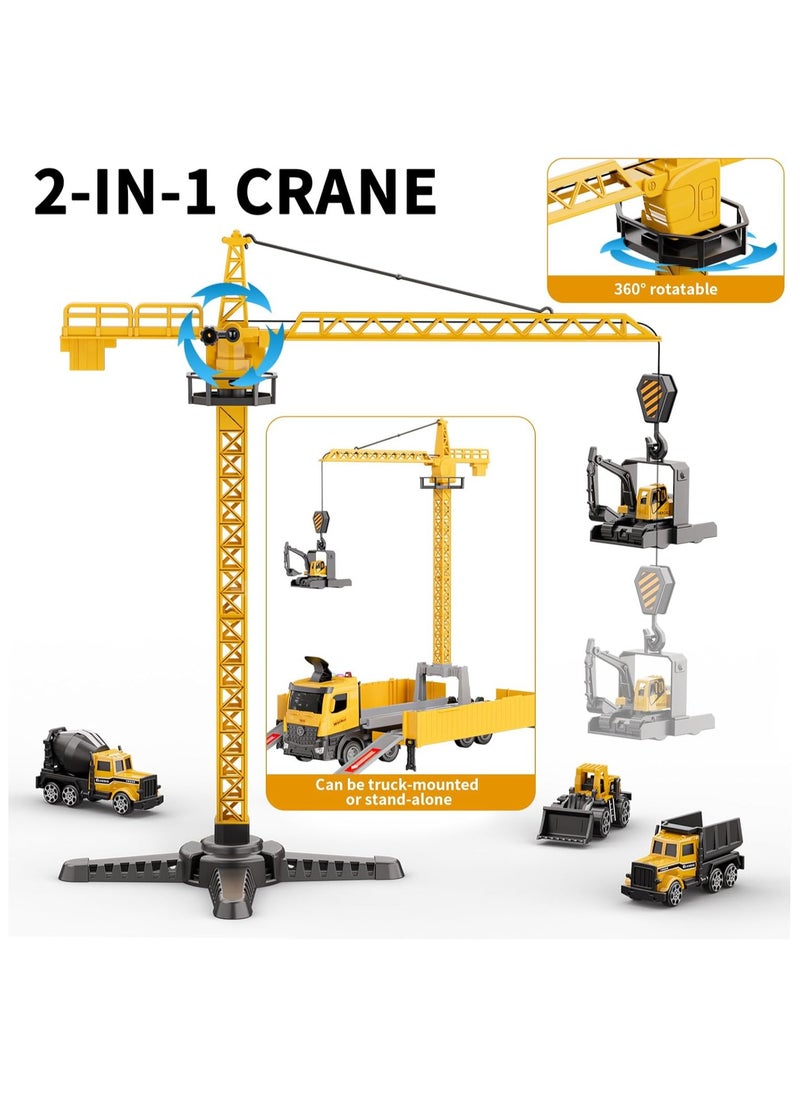 Construction Toys Truck Crane for Kids Truck Race Track Kids Toy Eject Car Set Excavator Bulldozer Dump Trucks Cement Truck Vehicle Birthday 2+ 3 4 5 6 7 8 Years Old Boy Girl Gift