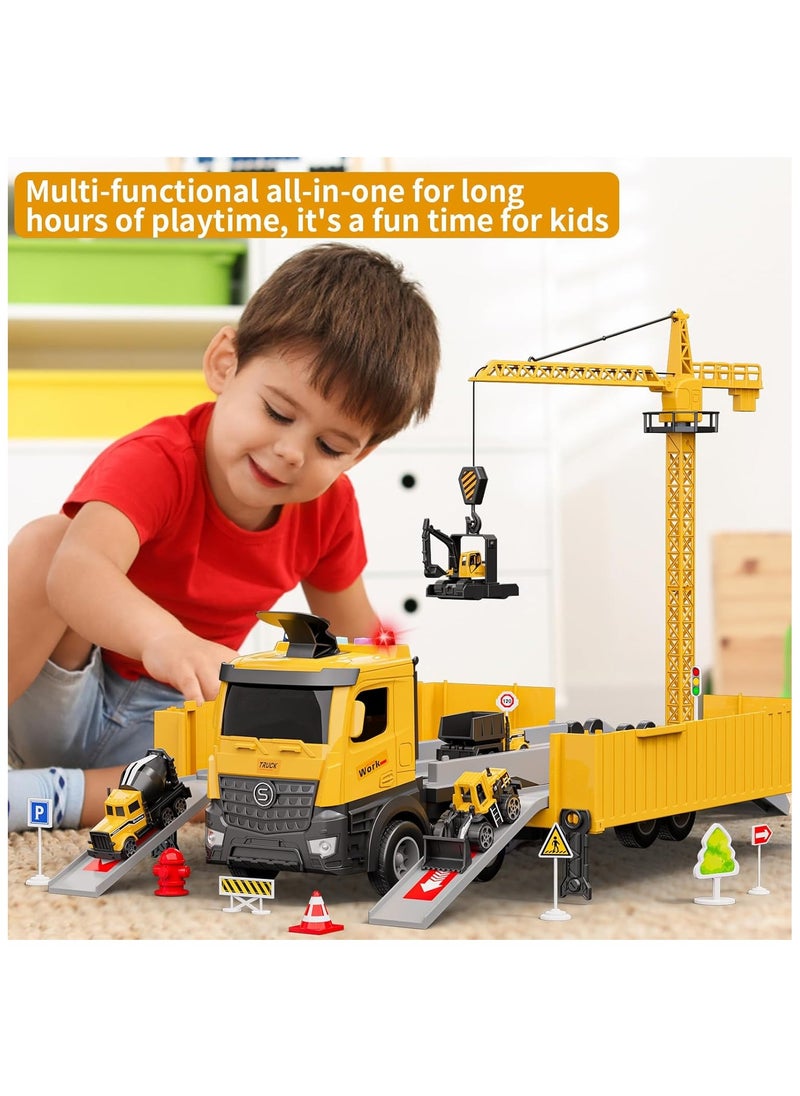 Construction Toys Truck Crane for Kids Truck Race Track Kids Toy Eject Car Set Excavator Bulldozer Dump Trucks Cement Truck Vehicle Birthday 2+ 3 4 5 6 7 8 Years Old Boy Girl Gift