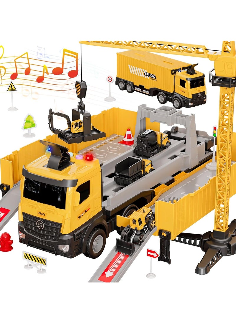 Construction Toys Truck Crane for Kids Truck Race Track Kids Toy Eject Car Set Excavator Bulldozer Dump Trucks Cement Truck Vehicle Birthday 2+ 3 4 5 6 7 8 Years Old Boy Girl Gift