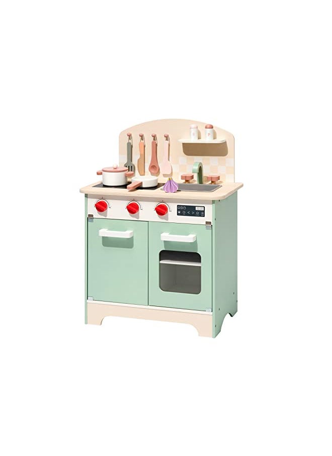 ROBOTIME Wooden Kitchen Playset for Kids Toddler, Wood Chef Pretend Play Kitchen Preschool Toy Kitchen Sets for Kids Boys Girls Ages 3 to 8 (Green)