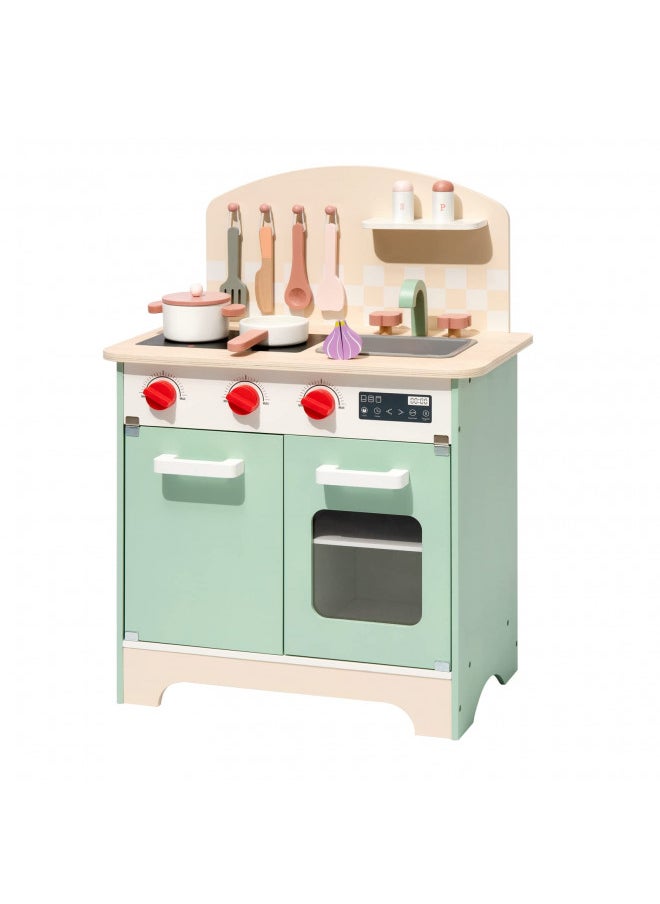 ROBOTIME Wooden Kitchen Playset for Kids Toddler, Wood Chef Pretend Play Kitchen Preschool Toy Kitchen Sets for Kids Boys Girls Ages 3 to 8 (Green)